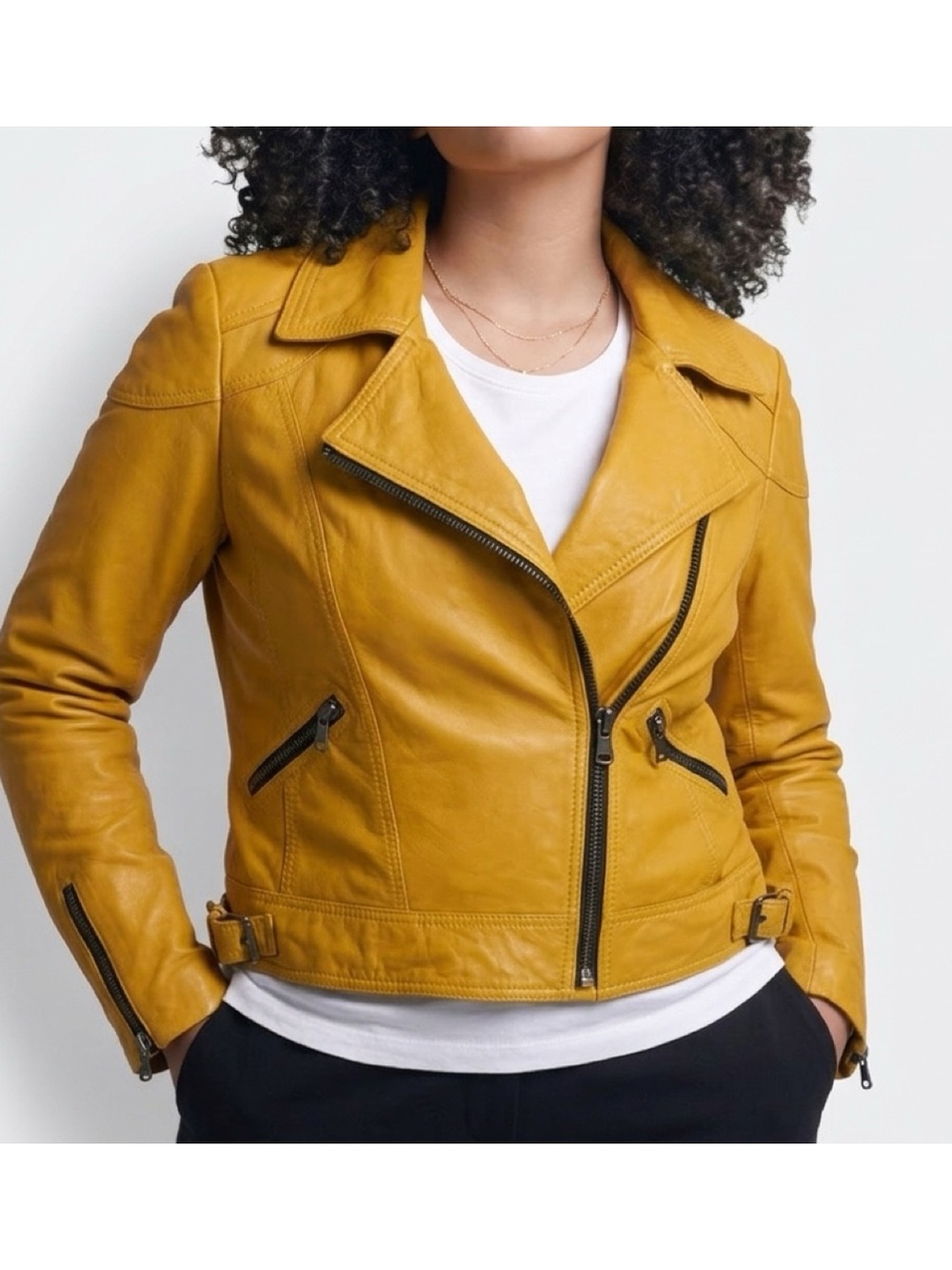 Black Rivet Yellow Leather Moto Jacket